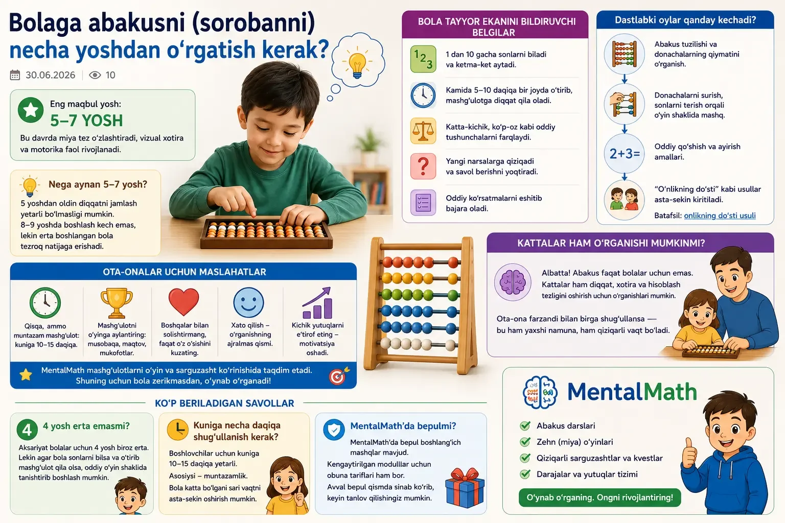 At what age should a child start learning the abacus (soroban)?