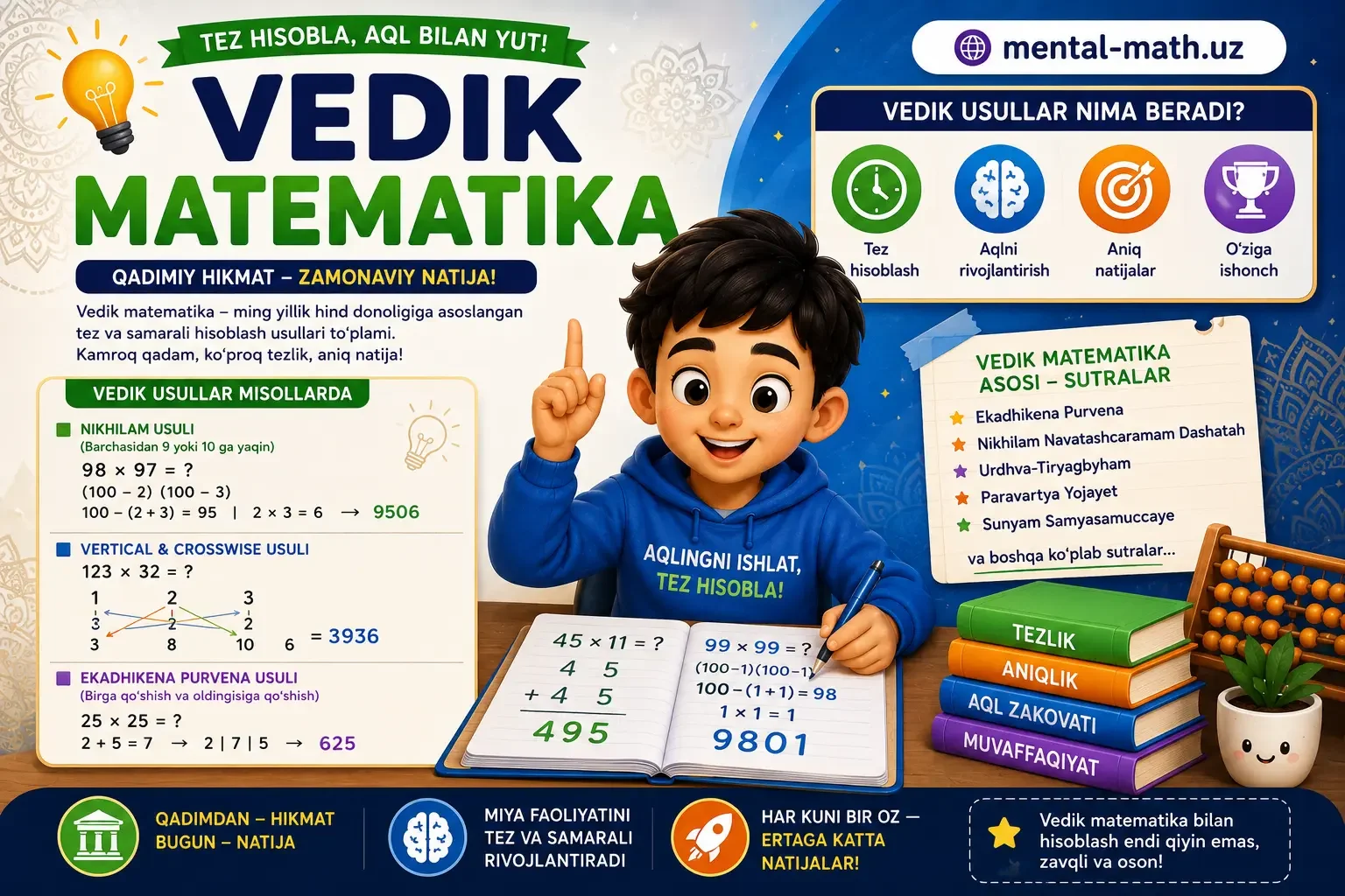 Multiplying 98 × 97 with the Nikhilam method of Vedic mathematics