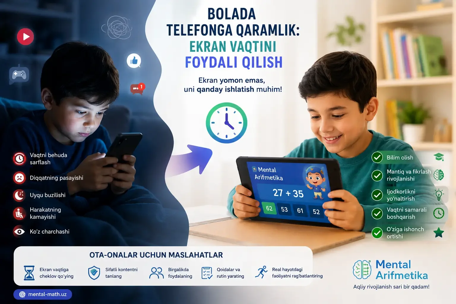Ota-ona va bola planshetda rivojlantiruvchi ta'limiy o'yinni birga o'ynamoqda